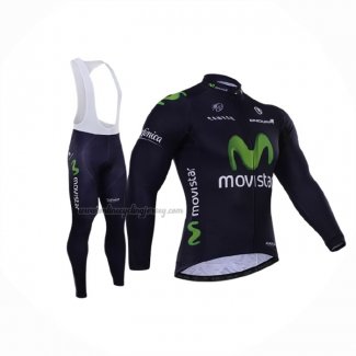 2015 Cycling Jersey Movistar Black Long Sleeve And Bib Short