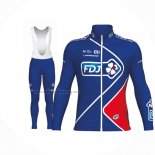 2017 Cycling Jersey FDJ Blue Long Sleeve And Bib Short