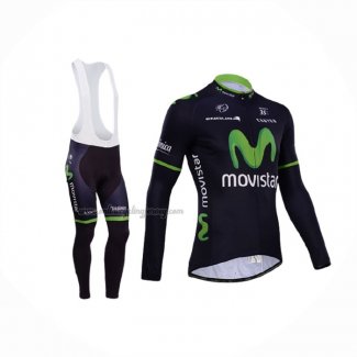 2014 Cycling Jersey Movistar Black Long Sleeve And Bib Short