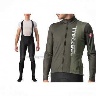 2023 Cycling Jersey Castelli Green Long Sleeve And Bib Short